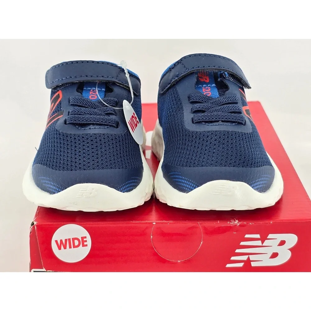 New Balance 520v8 Bungee Lace Kids 3 Wide Blue Red Sneakers - New